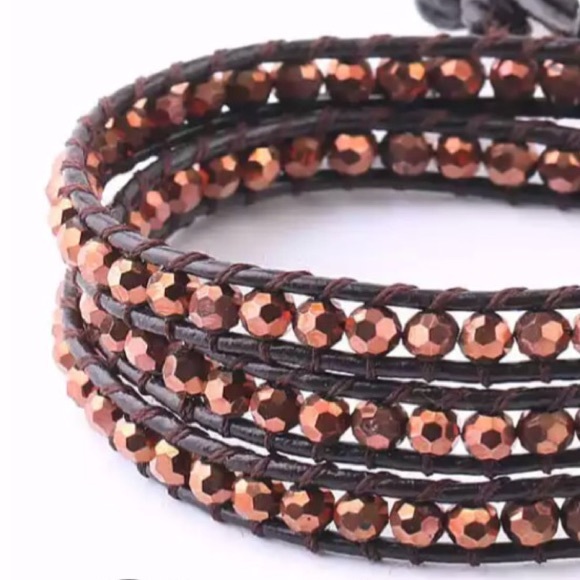 Bronze Bead Leather Boho Wrap Bracelet - Picture 2 of 2